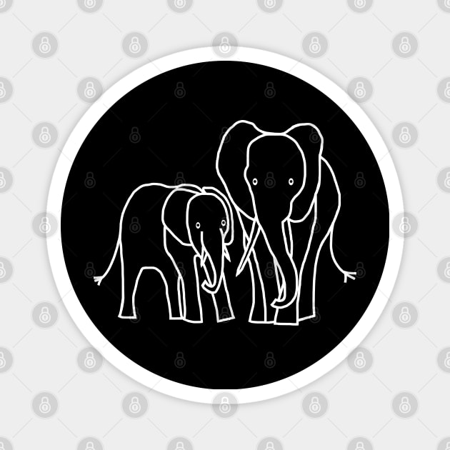 White Line Minimal Design Little Elephant and Big Elephant Magnet by ellenhenryart